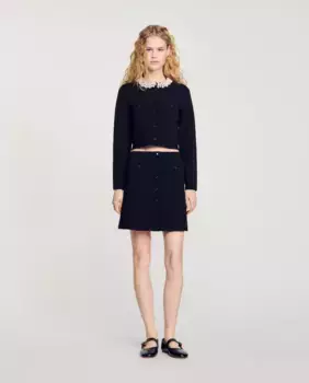 Короткая трикотажная юбка Sandro, чёрный