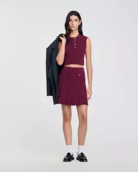 Короткая трикотажная юбка со складками Sandro, бордовый