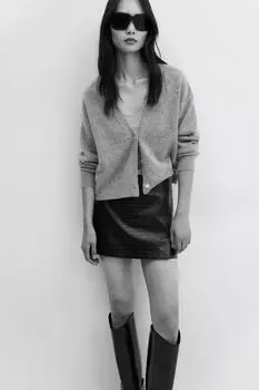 Короткая юбка из экокожи под крокодила Mango, черный