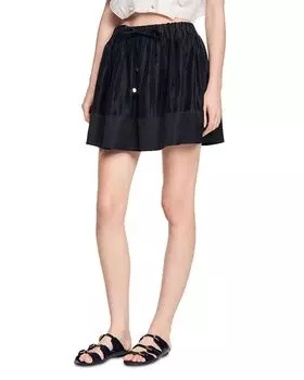 Короткая юбка из двух материалов Sandro, черный