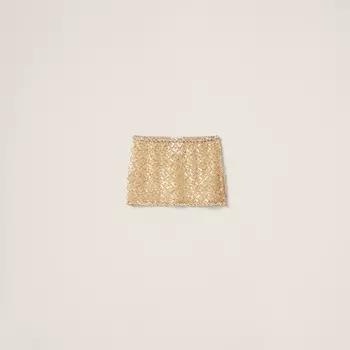 Короткая юбка из органзы с вышивкой Miu Miu, бежевый