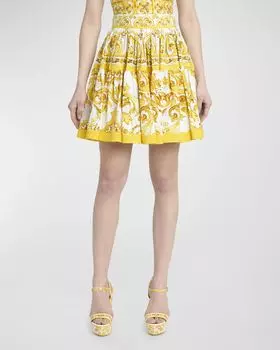 Короткая юбка из поплина с принтом и складками Dolce&Gabbana, цвет Yellow Prt