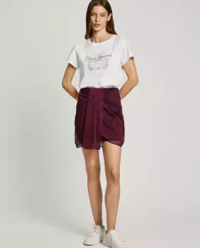 Короткая юбка из шифона с драпировкой и потайной молнией Pepe Jeans, бордовый