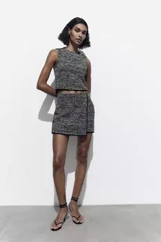 Короткая юбка из структурного жаккарда ZARA, серый мергель