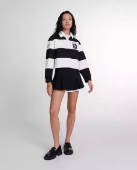 Короткая юбка-плиссе из двух материалов Maje, черный