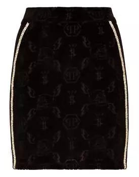 Короткая юбка с монограммой PHILIPP PLEIN, черный