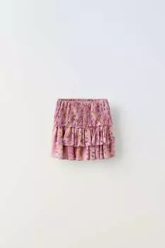 Короткая юбка с оборками Zara, розовый