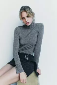 Короткая юбка с поясом ZARA, антрацитово-серый