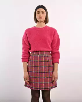 Короткая юбка с принтом в клетку Lili Sidonio, фуксия