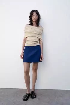 Короткая юбка с высокой талияю ZARA, голубоватый