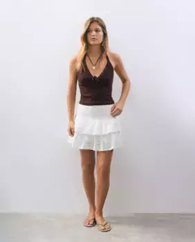 Короткая юбка со сборкой и швейцарской вышивкой Brownie, белый