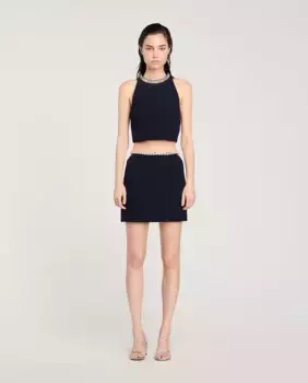 Короткая юбка со стразами Sandro, черный