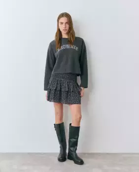 Короткая юбка со звездами, сборками и рюшами Brownie, черный