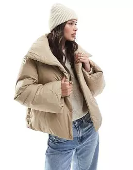 Короткая утепленная куртка с широкими рукавами бежевого цвета Vero Moda