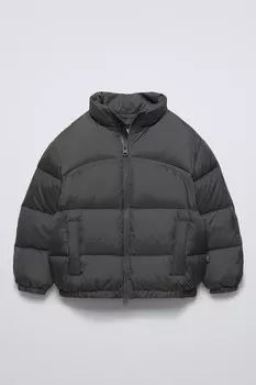 Короткая водоотталкивающая куртка из пуха и перья ZARA, сталь
