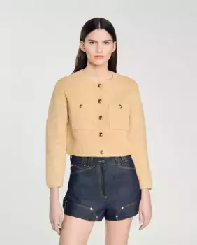 Короткая вязаная женский кардиган Sandro, коричневый