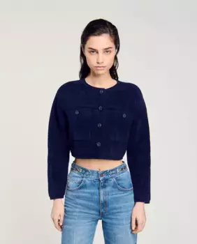 Короткая вязаная женский кардиган Sandro, темно-синий