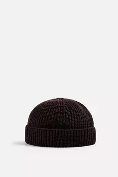Короткая вязанная шапка ZARA, серо-коричневый