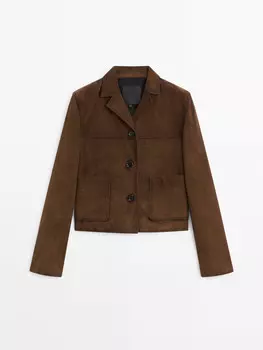 Короткая замшевая куртка с карманами Massimo Dutti, коричневый