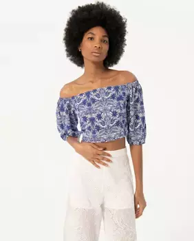 Короткая женская блузка с вырезом бардо Surkana, синий