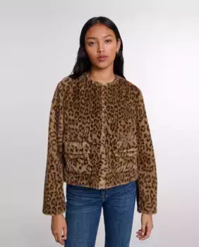 Короткая женская куртка из искусственного меха Maje, коричневый