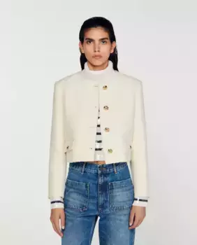 Короткая женская куртка из махровой ткани Sandro, белый