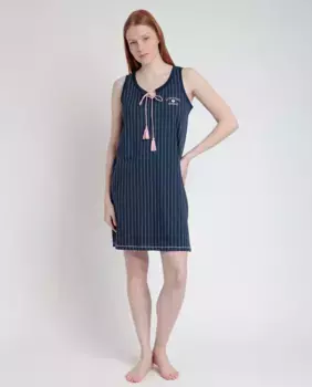 Короткая женская ночная рубашка из полосатого трикотажа Admas, тёмно-синий