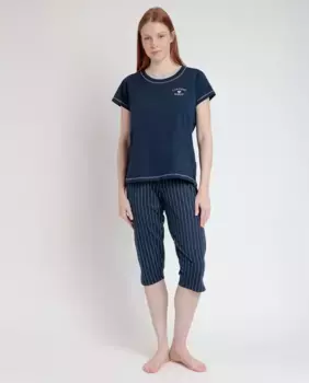 Короткая женская пижама из трикотажа в полоску Admas, тёмно-синий