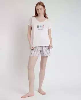 Короткая женская пижама из трикотажного принта Admas, розовый