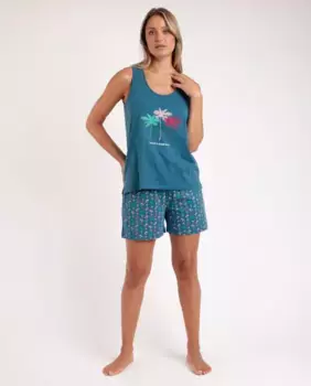 Короткая женская пижама из вискозного трикотажа синего цвета Admas, синий