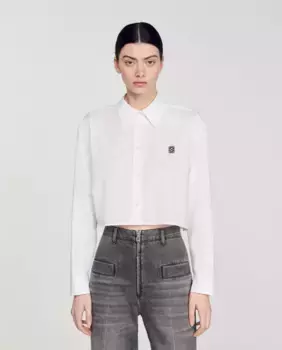 Короткая женская рубашка из поплина Sandro, белый