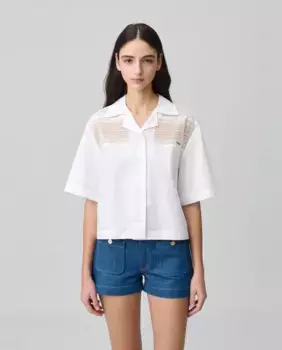 Короткая женская рубашка с ажуром Claudie Pierlot, белый