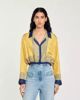 Короткая женская рубашка с струящимся принтом Sandro, желтый