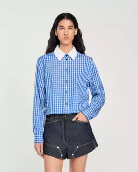 Короткая женская рубашка в клетку Sandro, синий
