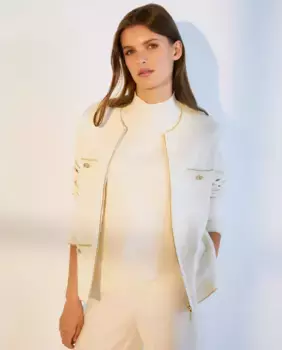 Короткая женская вязаная куртка на молнии Woman El Corte Ingls, цвет 120 Crudo