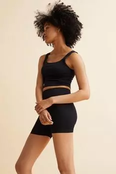 Короткие бесшовные спортивные леггинсы H&amp;M, черный