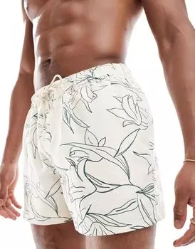 Короткие бежевые шорты для плавания с цветочным принтом ASOS DESIGN