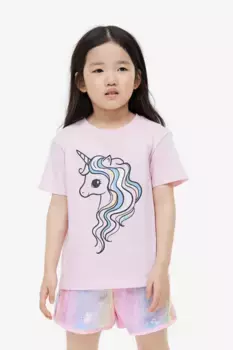 Короткие брюки с пайетками и резинкой H&M, розовый