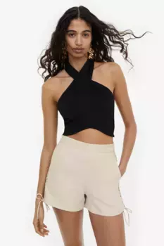 Короткие брюки с плетеными деталями H&M, бежевый