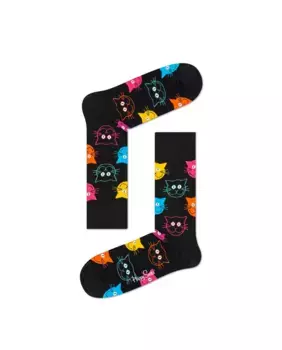 Короткие черные женские носки с котиками Happy Socks, мультиколор