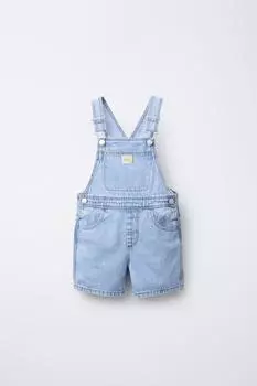 Короткие джинсовые комбинезоны ZARA, светло-синий