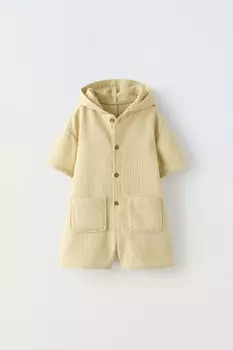 Короткие комбинезоны из вафельной трикотажной ткани с капюшоном ZARA, фисташковый