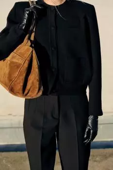 Короткие кожаные перчатки ZARA, черный