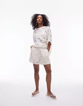 Короткие кружевные шорты цвета экрю Topshop