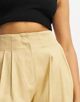 Короткие льняные шорты нейтрального цвета со швом на талии ASOS DESIGN «Песочные часы»