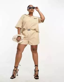 Короткие льняные шорты оверсайз с эффектом льна ASOS Weekend Collective Curve