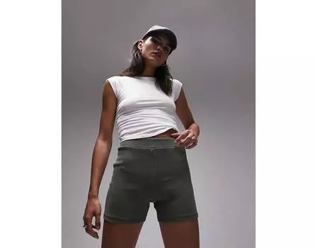 Короткие леггинсы цвета хаки в рубчик с эффектом кислотной стирки Topshop