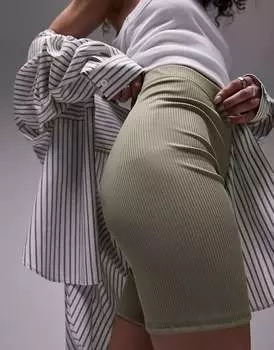 Короткие леггинсы скинни в рубчик цвета хаки Topshop