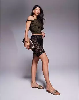 Короткие облегающие леггинсы с кружевом ASOS DESIGN черного цвета - ЧЕРНЫЙ