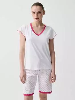 Короткие пижамные брюки в горошек с кружевом Ovs, цвет optical white